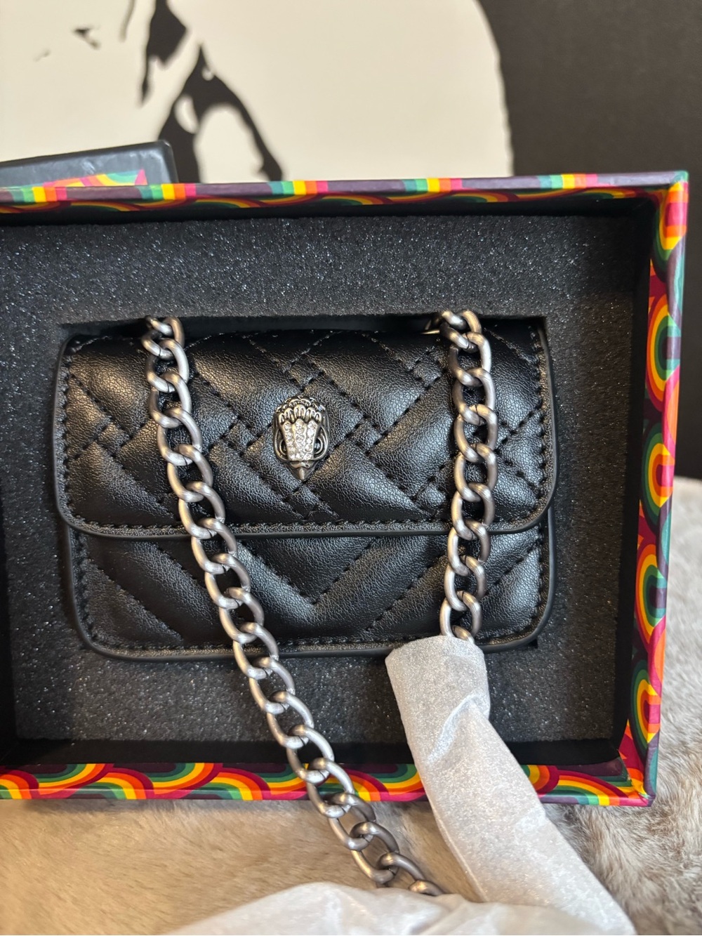 Kurt Geiger Black Quilted Mini Chain Shoulder Bag - Picture 2 of 5